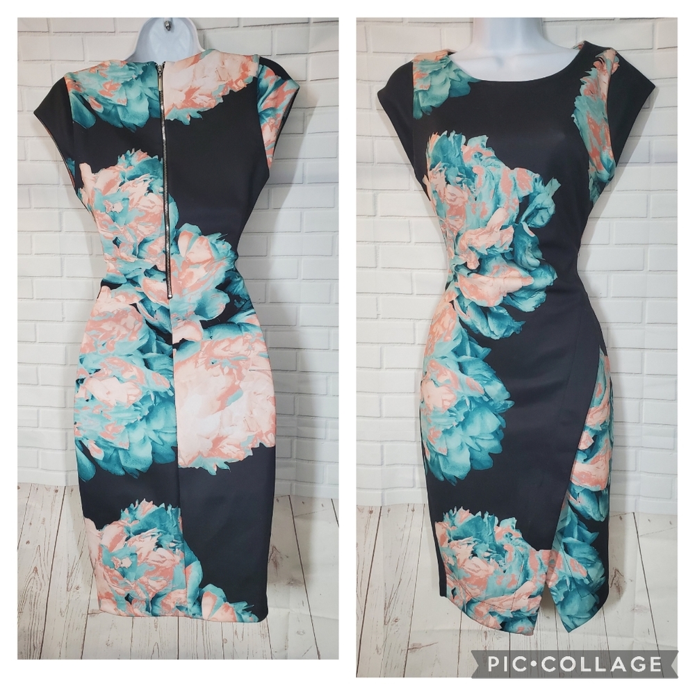 Bar lll Black Floral Sheath Cocktail Dress